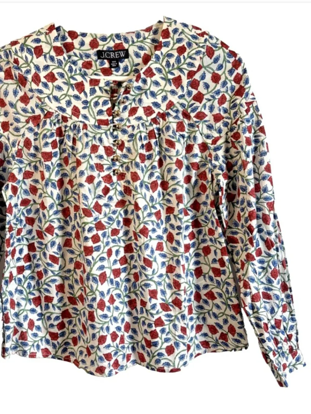 J. Crew Shirred Popover Top Rosewood Floral Tunic Blouse Womens XXS NWT